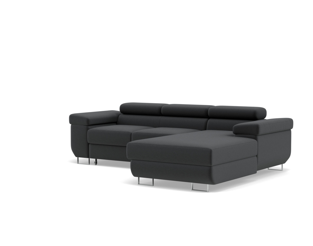 Canapé d'angle droit 6 places convertible avec coffre et têtières réglables en velours Pablo