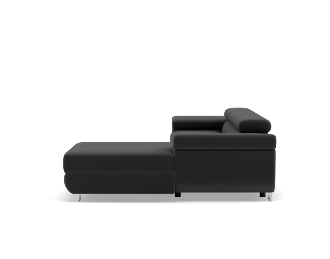 Canapé d'angle droit 6 places convertible avec coffre et têtières réglables en velours Pablo