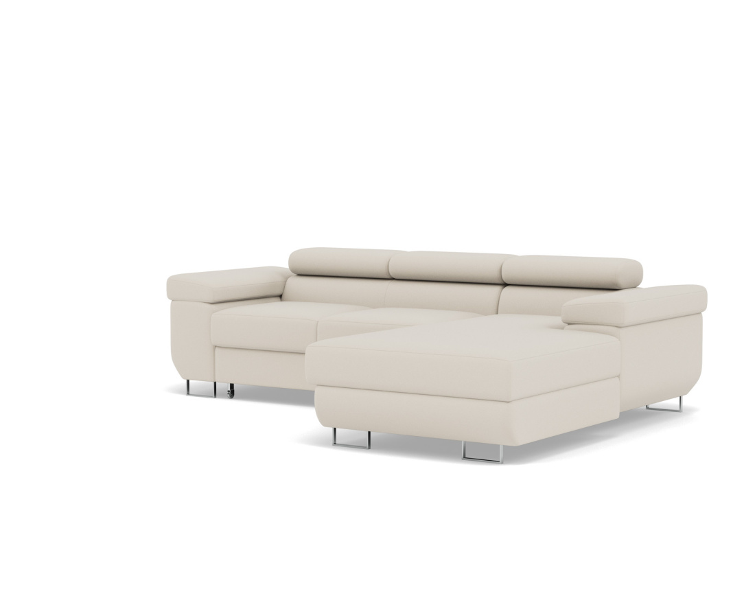 Canapé d'angle droit 6 places convertible avec coffre et têtières réglables en velours Pablo Canapé d'angle droit 6 places convertible avec coffre et têtières réglables en velours Pablo