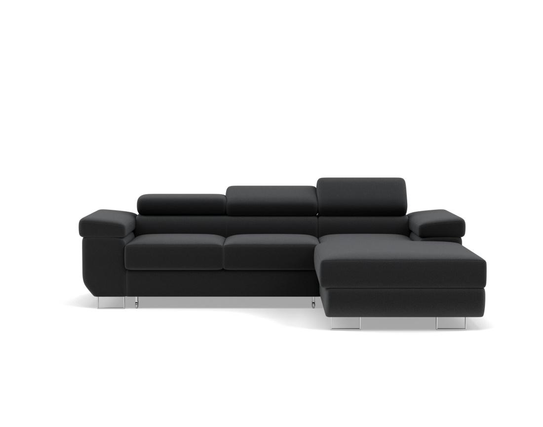 Canapé d'angle droit 6 places convertible avec coffre et têtières réglables en velours Pablo