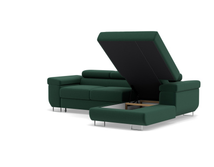 Canapé d'angle droit 6 places convertible avec coffre et têtières réglables en velours Pablo