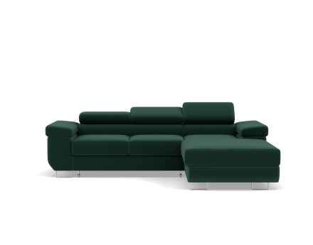 Canapé d'angle droit 6 places convertible avec coffre et têtières réglables en velours Pablo