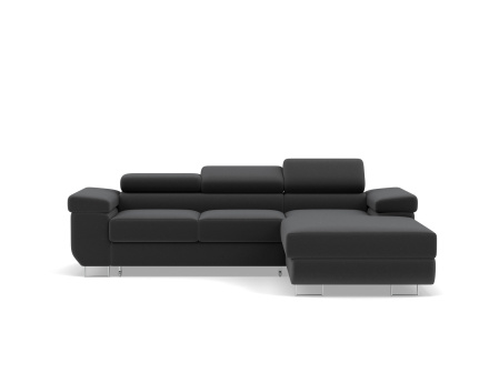 Canapé d'angle droit 6 places convertible avec coffre et têtières réglables en velours Pablo