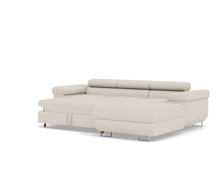 Canapé d'angle droit 6 places convertible avec coffre et têtières réglables en velours Pablo