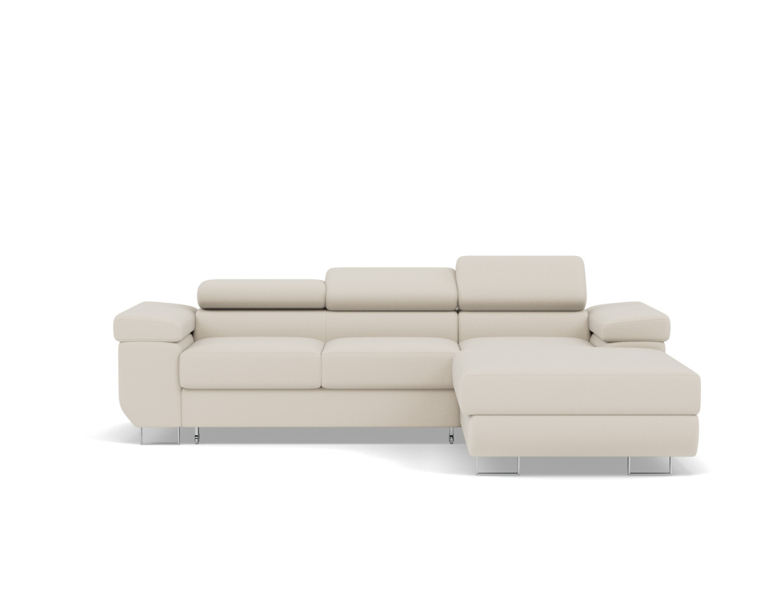 Canapé d'angle droit 6 places convertible avec coffre et têtières réglables en velours Pablo Canapé d'angle droit 6 places convertible avec coffre et têtières réglables en velours Pablo