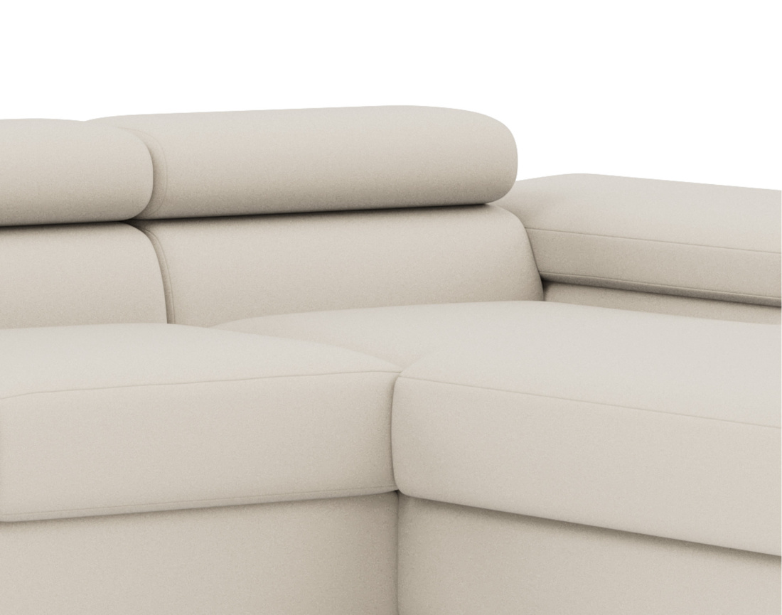 Canapé d'angle droit 6 places convertible avec coffre et têtières réglables en velours Pablo Canapé d'angle droit 6 places convertible avec coffre et têtières réglables en velours Pablo