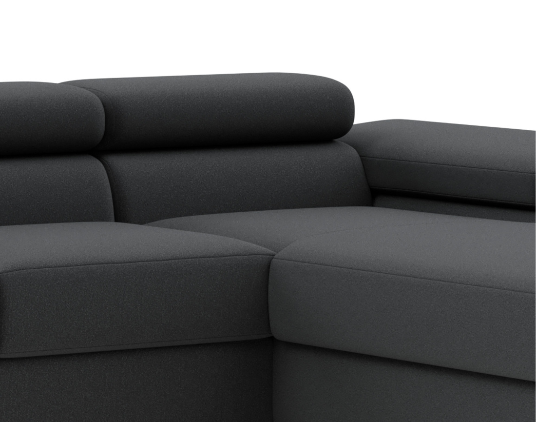 Canapé d'angle droit 6 places convertible avec coffre et têtières réglables en velours Pablo
