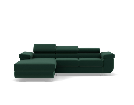 Canapé d'angle gauche 6 places convertible avec coffre et têtières réglables en velours Pablo