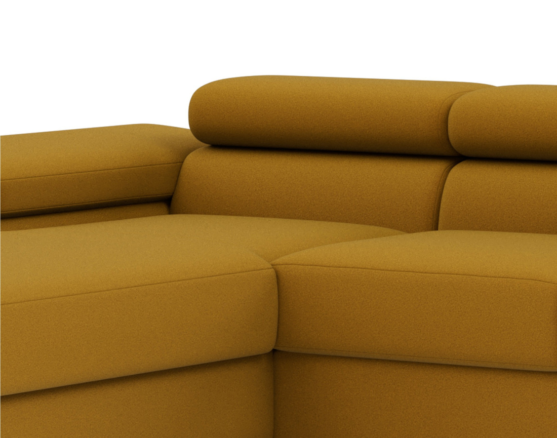 Canapé d'angle gauche 6 places convertible avec coffre et têtières réglables en velours Pablo