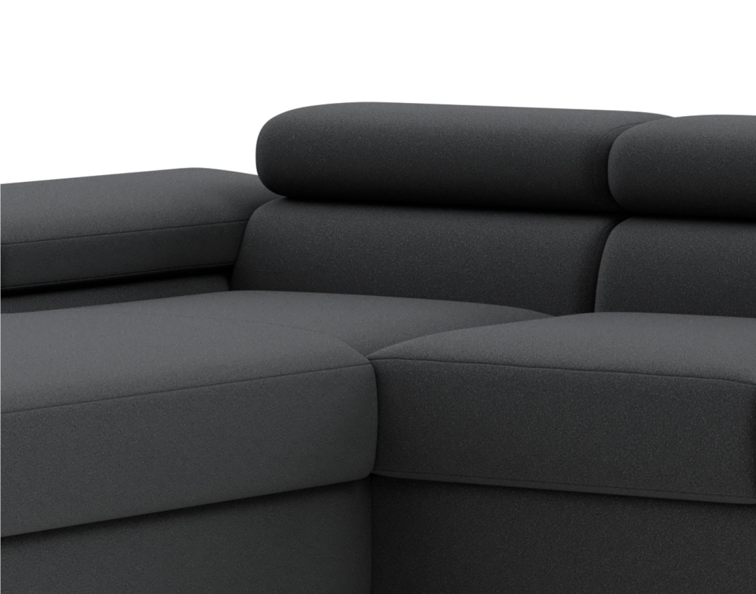 Canapé d'angle gauche 6 places convertible avec coffre et têtières réglables en velours Pablo Canapé d'angle gauche 6 places convertible avec coffre et têtières réglables en velours Pablo