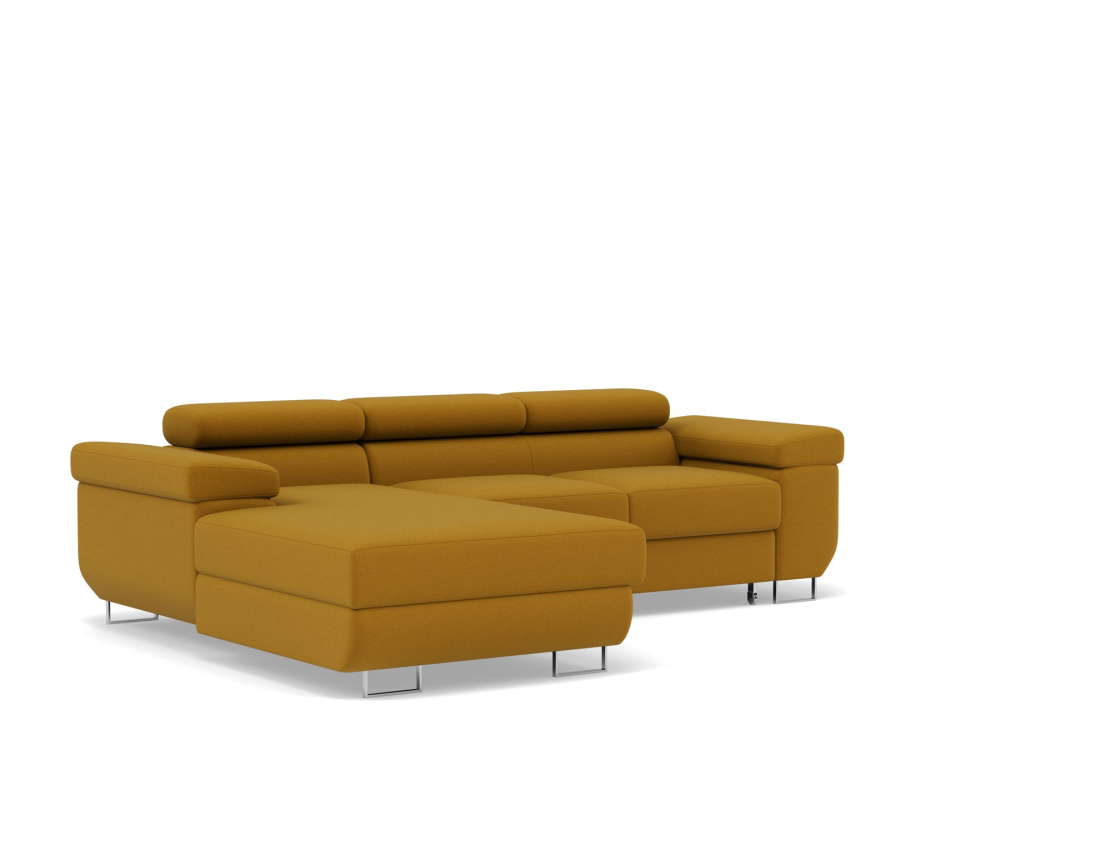 Canapé d'angle gauche 6 places convertible avec coffre et têtières réglables en velours Pablo