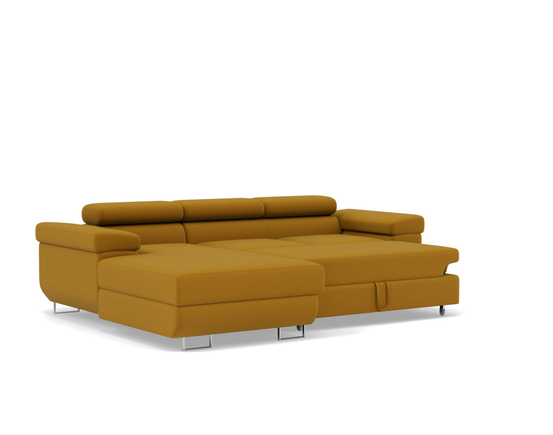 Canapé d'angle gauche 6 places convertible avec coffre et têtières réglables en velours Pablo