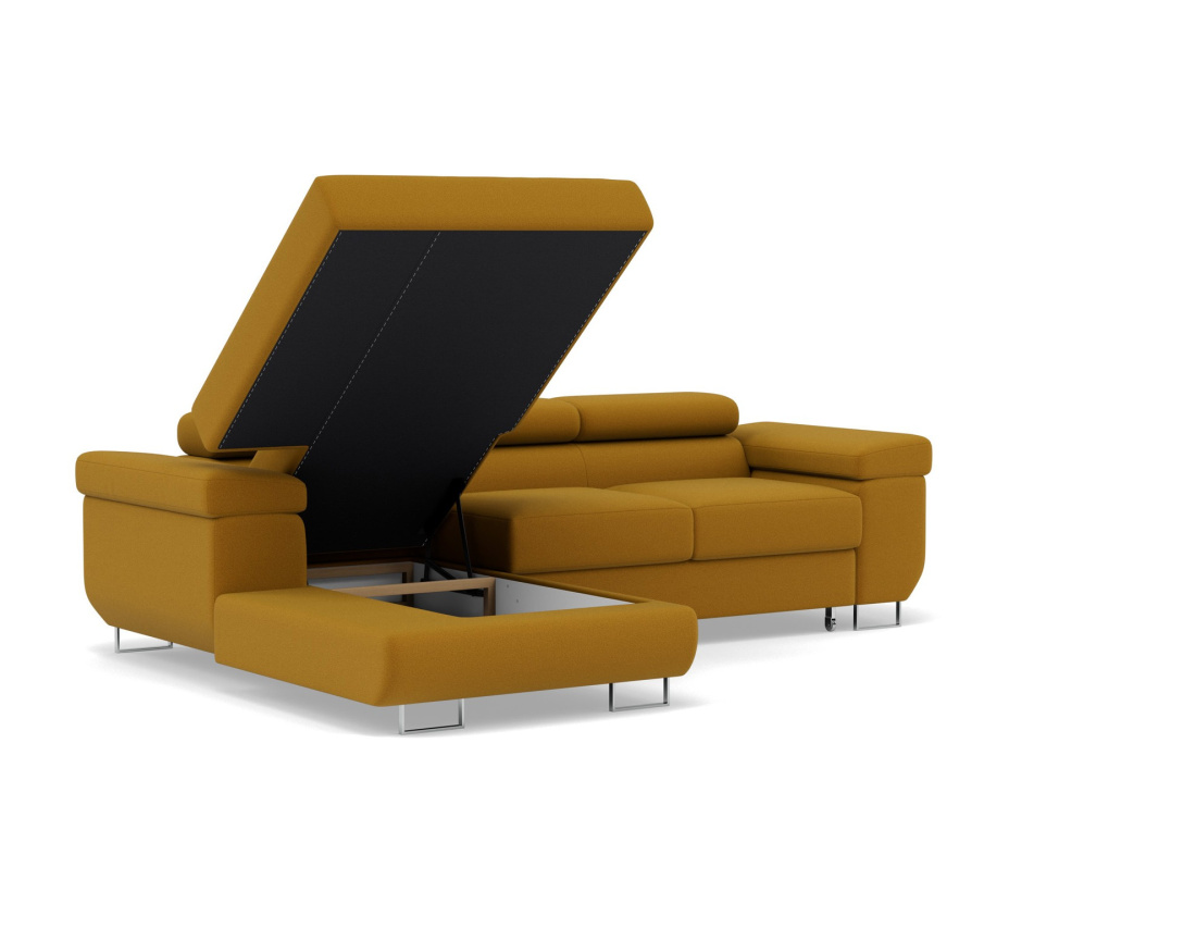 Canapé d'angle gauche 6 places convertible avec coffre et têtières réglables en velours Pablo