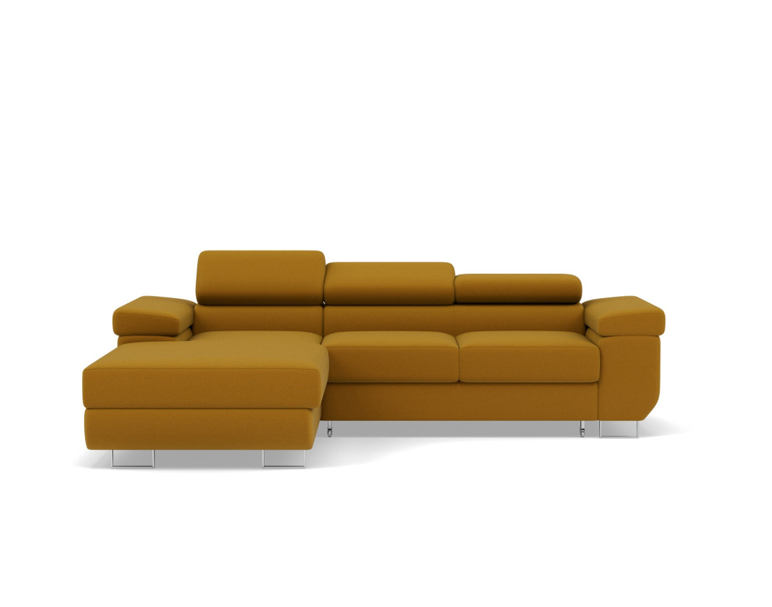 Canapé d'angle gauche 6 places convertible avec coffre et têtières réglables en velours Pablo