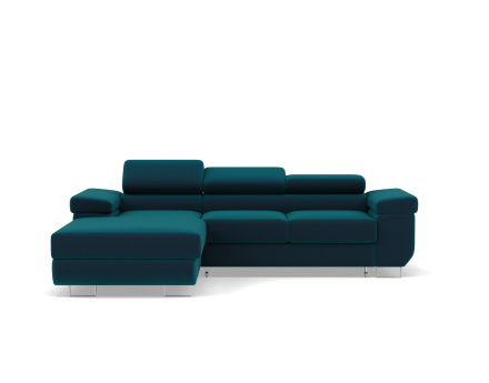 Canapé d'angle gauche 6 places convertible avec coffre et têtières réglables en velours Pablo