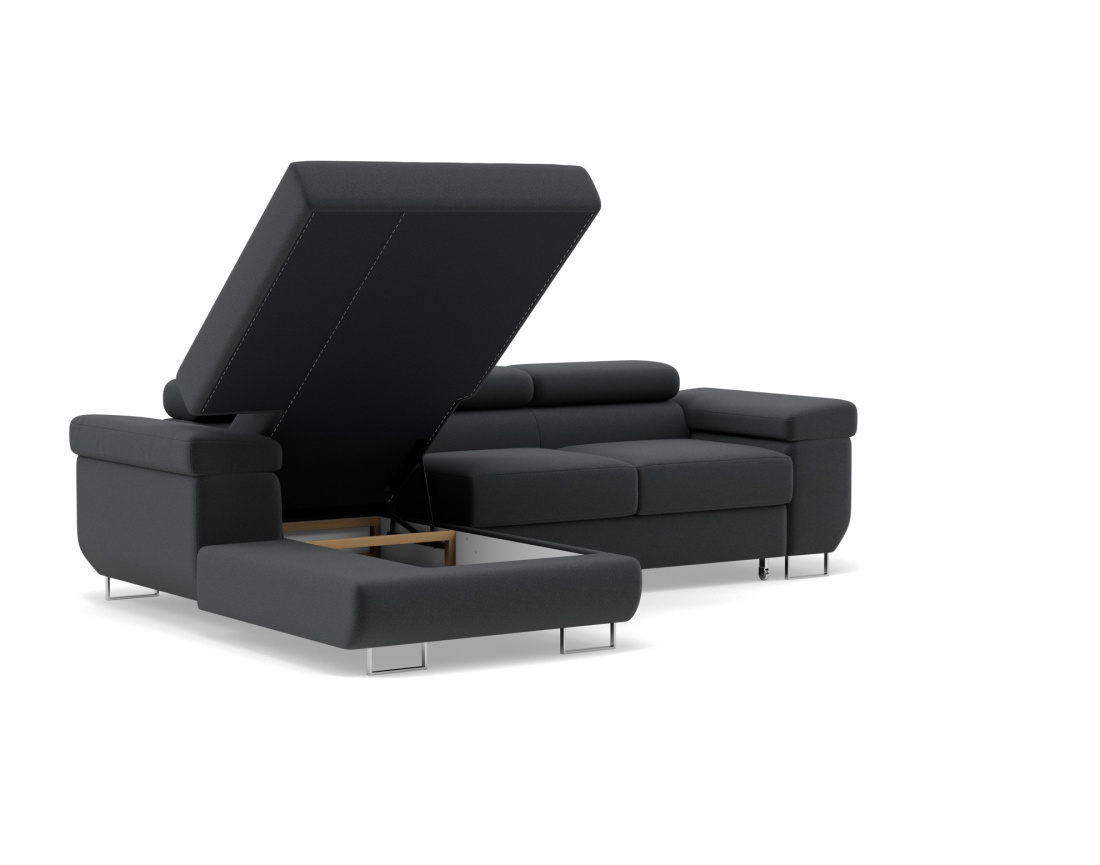 Canapé d'angle gauche 6 places convertible avec coffre et têtières réglables en velours Pablo Canapé d'angle gauche 6 places convertible avec coffre et têtières réglables en velours Pablo
