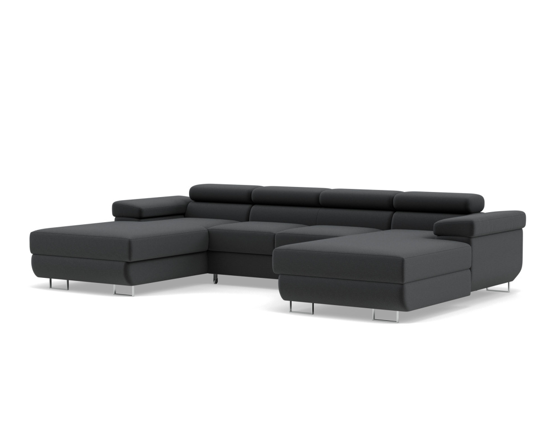 Canapé panoramique en U 7 places convertible avec coffres et têtières réglables en velours Pablo Canapé panoramique en U 7 places convertible avec coffres et têtières réglables en velours Pablo