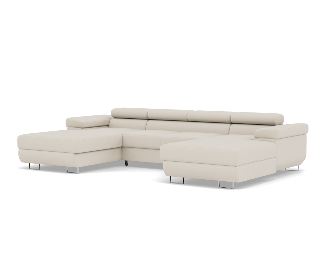 Canapé panoramique en U 7 places convertible avec coffres et têtières réglables en velours Pablo