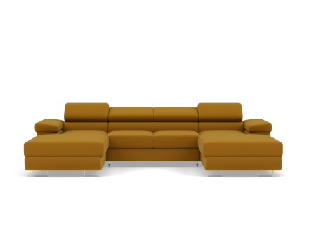 Canapé panoramique en U 7 places convertible avec coffres et têtières réglables en velours Pablo