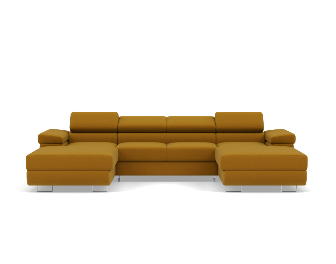 Canapé panoramique en U 7 places convertible avec coffres et têtières réglables en velours Pablo