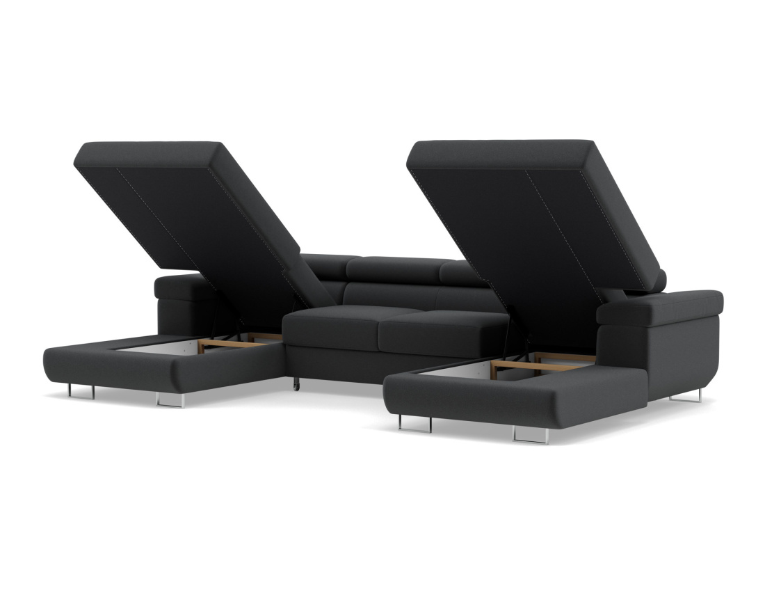 Canapé panoramique en U 7 places convertible avec coffres et têtières réglables en velours Pablo Canapé panoramique en U 7 places convertible avec coffres et têtières réglables en velours Pablo