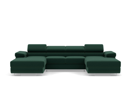 Canapé panoramique en U 7 places convertible avec coffres et têtières réglables en velours Pablo