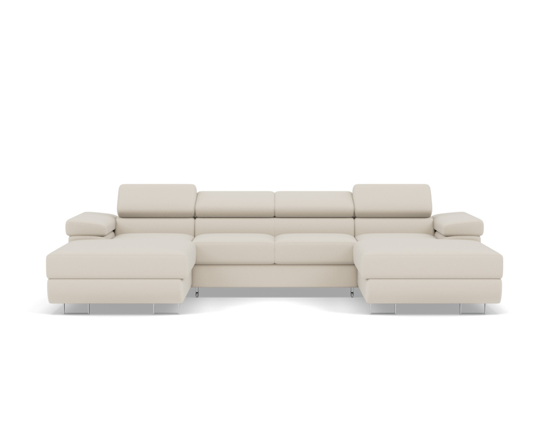 Canapé panoramique en U 7 places convertible avec coffres et têtières réglables en velours Pablo