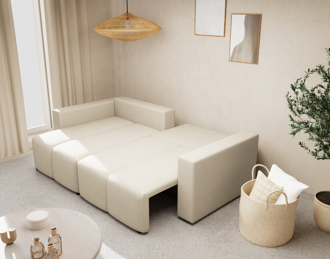 Canapé d'angle réversible 4 places convertible avec coffre en tissu texturé Daryl Canapé d'angle réversible 4 places convertible avec coffre en tissu texturé Daryl