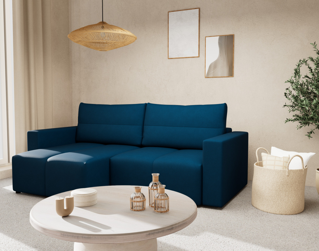 Canapé d'angle réversible 4 places convertible avec coffre en tissu texturé Daryl