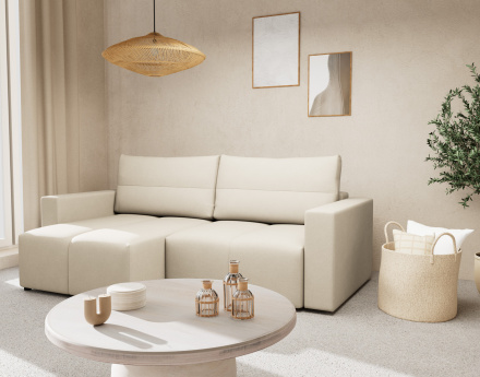 Canapé d'angle réversible 4 places convertible avec coffre en tissu texturé Daryl