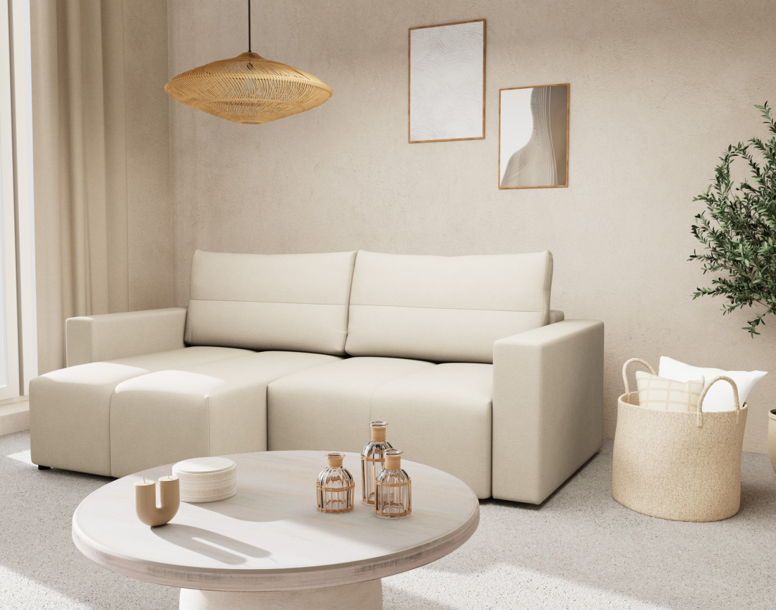 Canapé d'angle réversible 4 places convertible avec coffre en tissu texturé Daryl Canapé d'angle réversible 4 places convertible avec coffre en tissu texturé Daryl