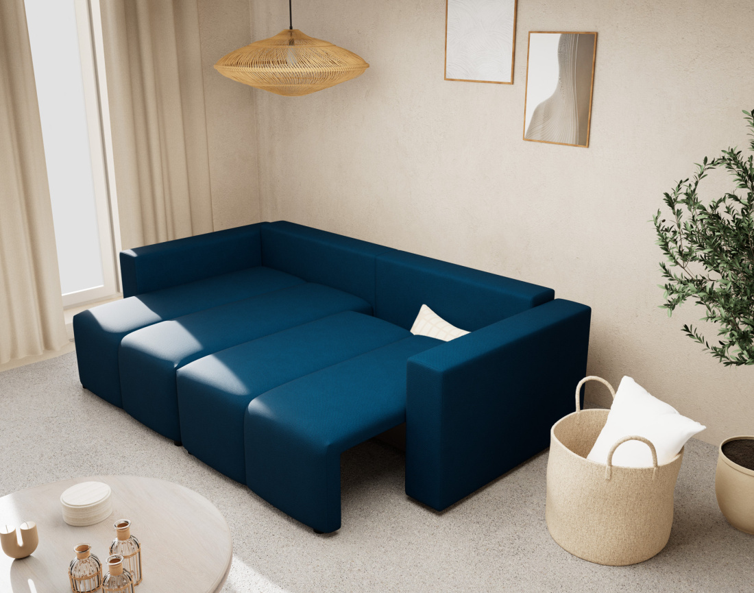 Canapé d'angle réversible 4 places convertible avec coffre en tissu texturé Daryl