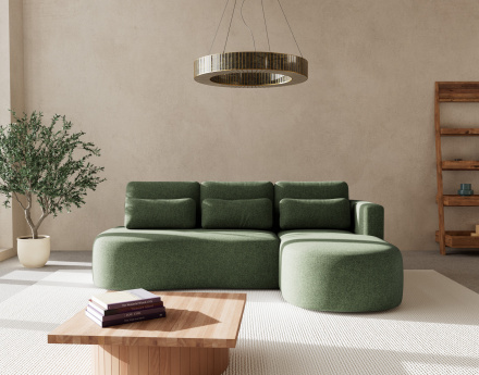 Canapé d'angle droit 4 places convertible avec coffre en tissu texturé Mahina