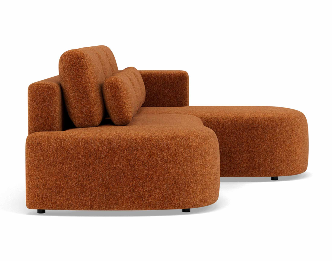 Canapé d'angle droit 4 places convertible avec coffre en tissu texturé Mahina