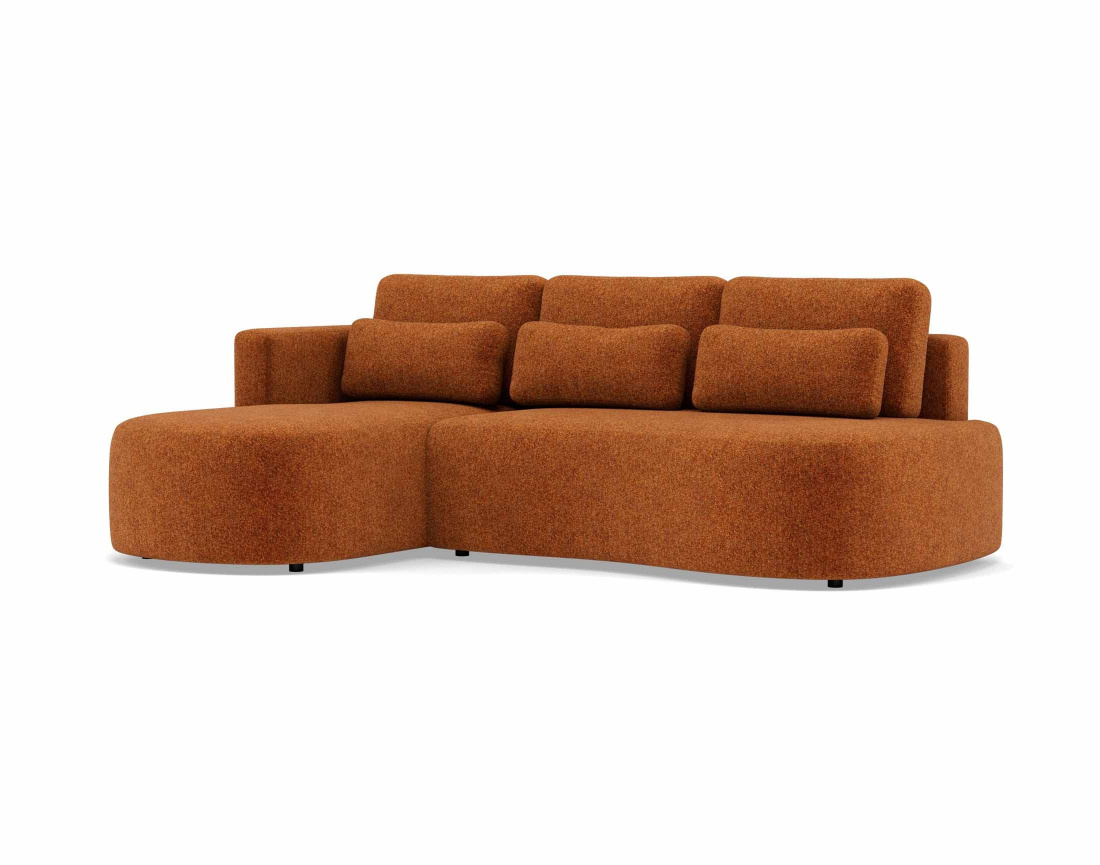 Canapé d'angle gauche 4 places convertible avec coffre en tissu texturé Mahina