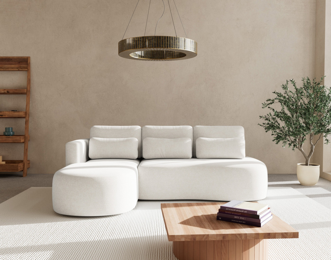 Canapé d'angle gauche 4 places convertible avec coffre en tissu texturé Mahina