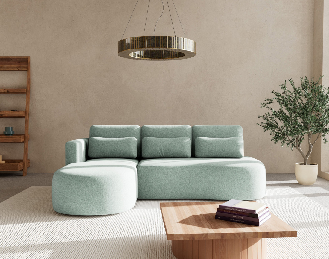 Canapé d'angle gauche 4 places convertible avec coffre en tissu texturé Mahina