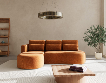 Canapé d'angle gauche 4 places convertible avec coffre en tissu texturé Mahina