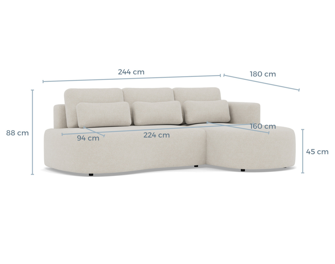 Canapé d'angle droit 4 places convertible avec coffre en tissu texturé Mahina