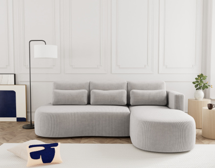 Canapé d'angle droit 4 places convertible avec coffre en velours côtelé Mahina