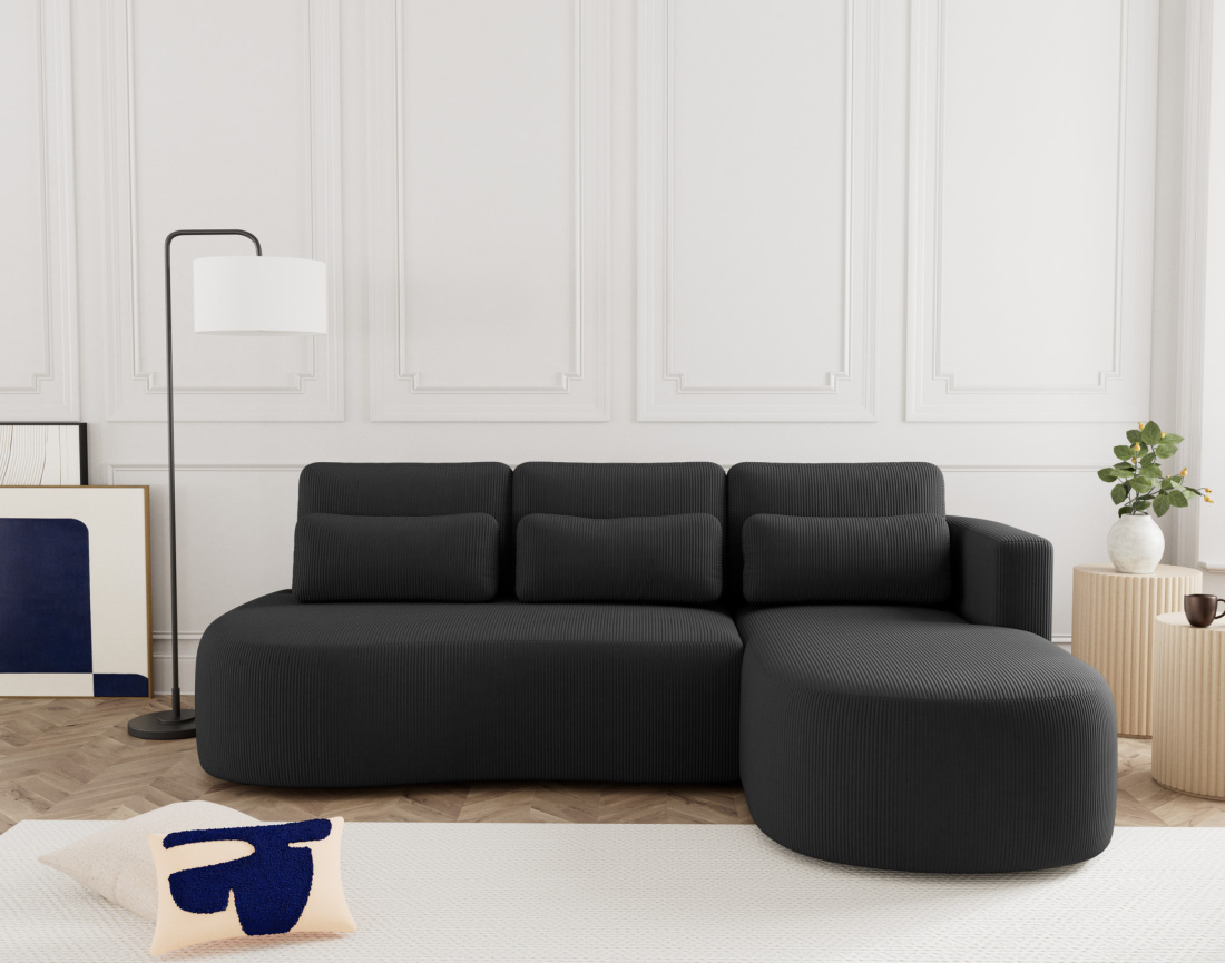 Canapé d'angle droit 4 places convertible avec coffre en velours côtelé Mahina