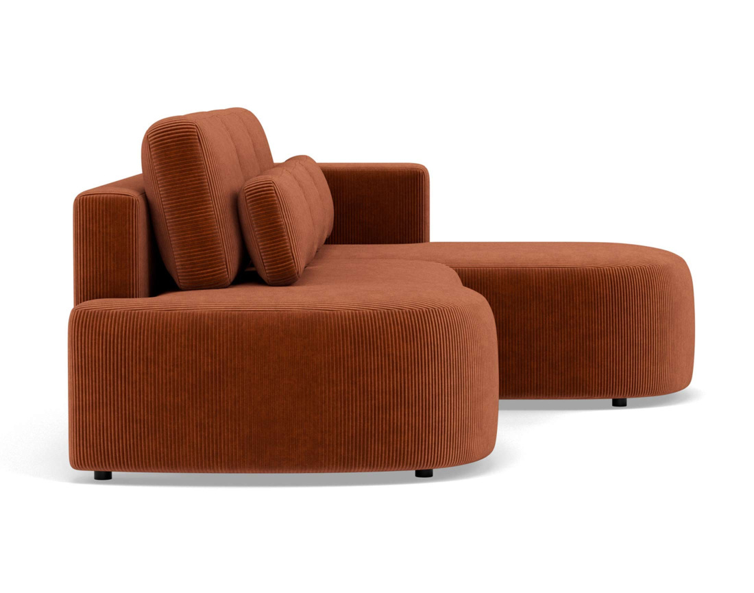 Canapé d'angle droit 4 places convertible avec coffre en velours côtelé Mahina