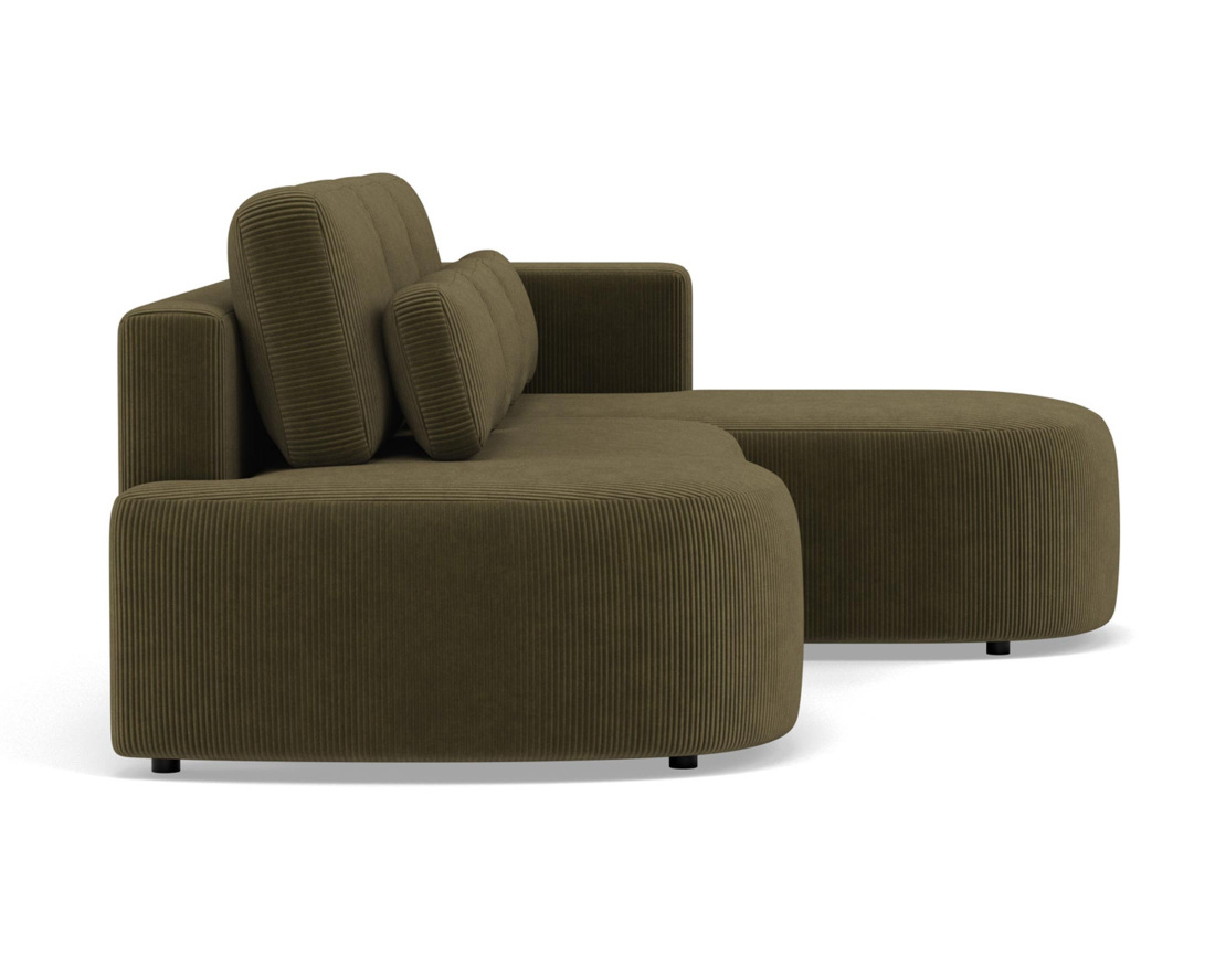 Canapé d'angle droit 4 places convertible avec coffre en velours côtelé Mahina