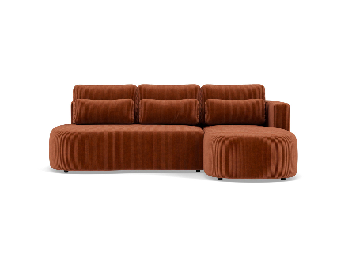 Canapé d'angle droit 4 places convertible avec coffre en velours côtelé Mahina
