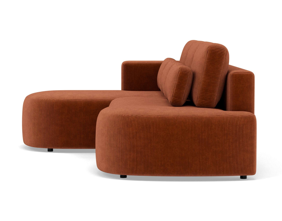 Canapé d'angle gauche 4 places convertible avec coffre en velours côtelé Mahina