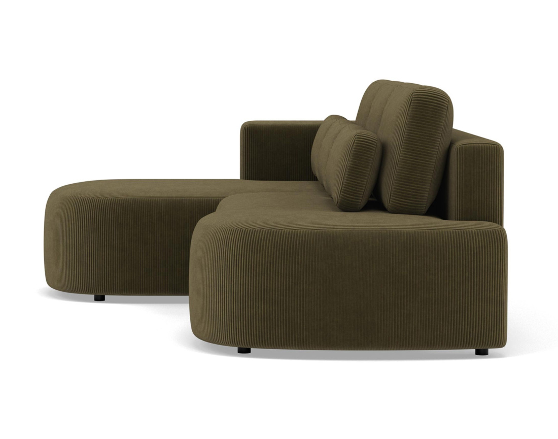 Canapé d'angle gauche 4 places convertible avec coffre en velours côtelé Mahina