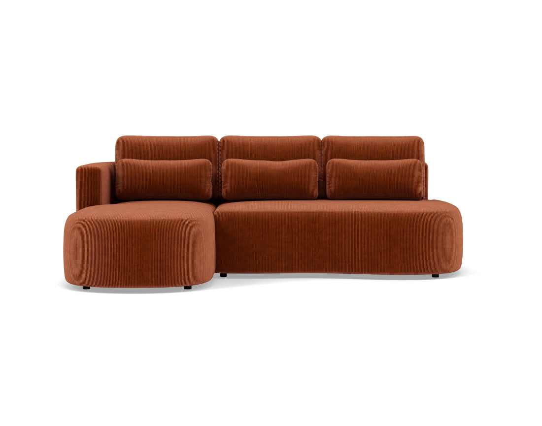 Canapé d'angle gauche 4 places convertible avec coffre en velours côtelé Mahina