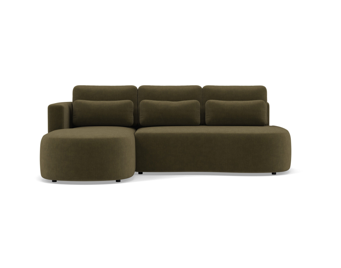 Canapé d'angle gauche 4 places convertible avec coffre en velours côtelé Mahina