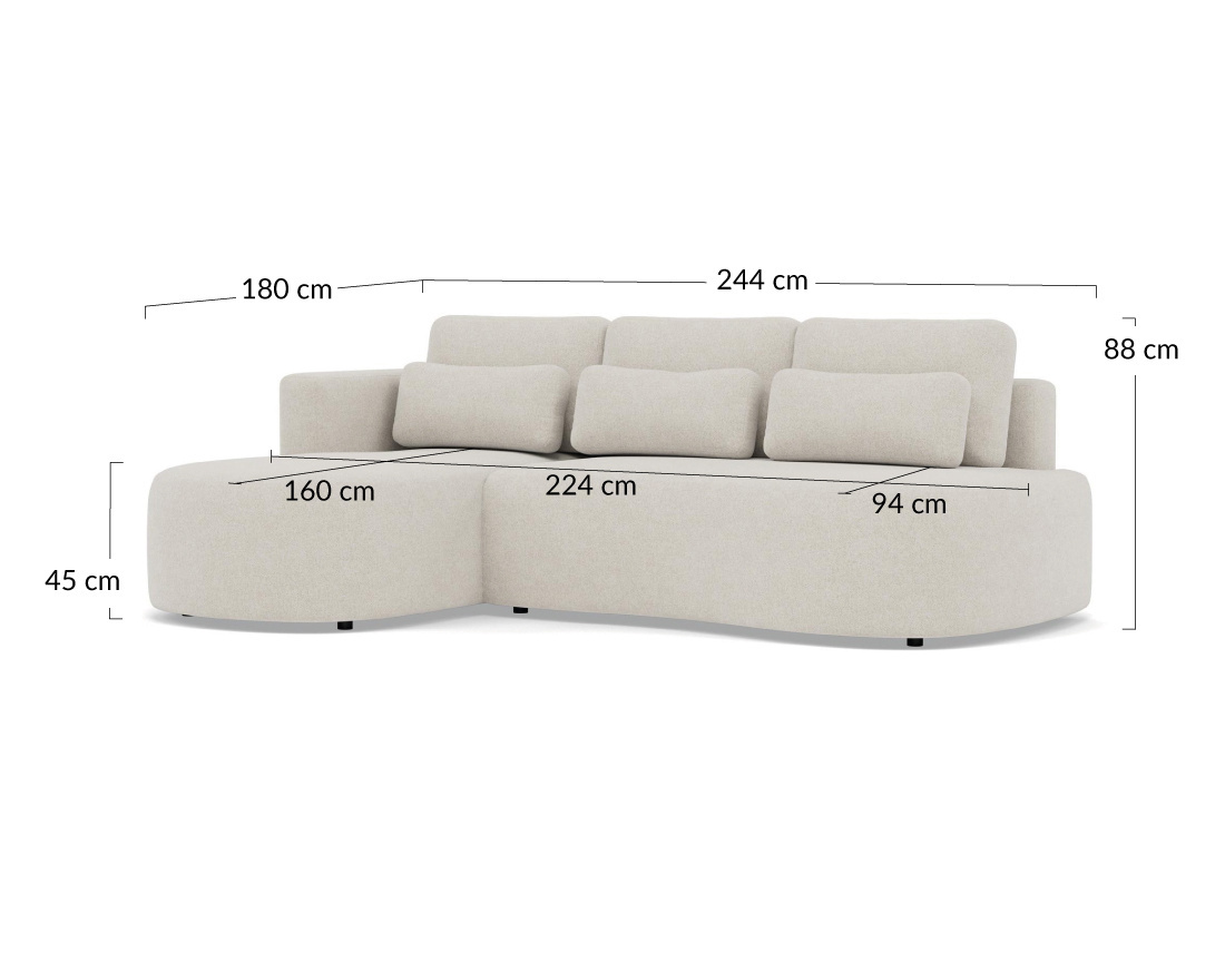 Canapé d'angle gauche 4 places convertible avec coffre en tissu texturé Mahina