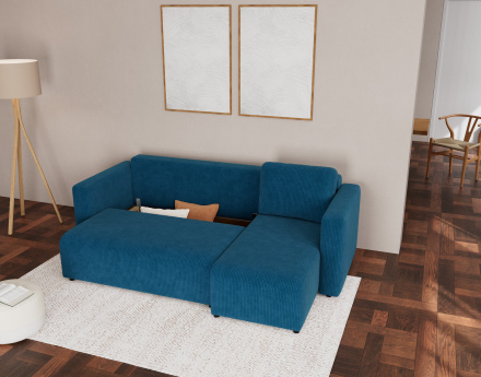 Canapé d'angle réversible 4 places convertible avec coffre en velours côtelé Canopy